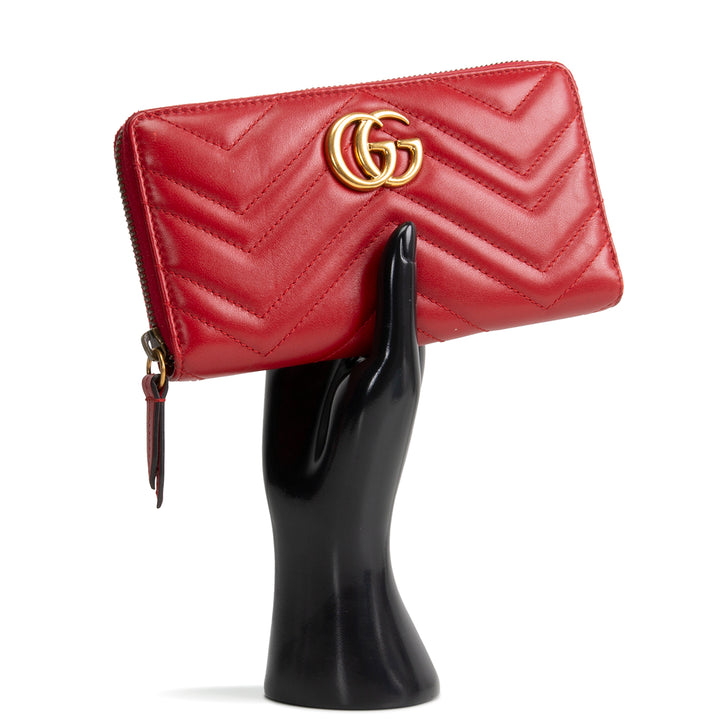 GUCCI Leather Double G Marmont Continental Wallet - Red OUTLET FINAL SALE