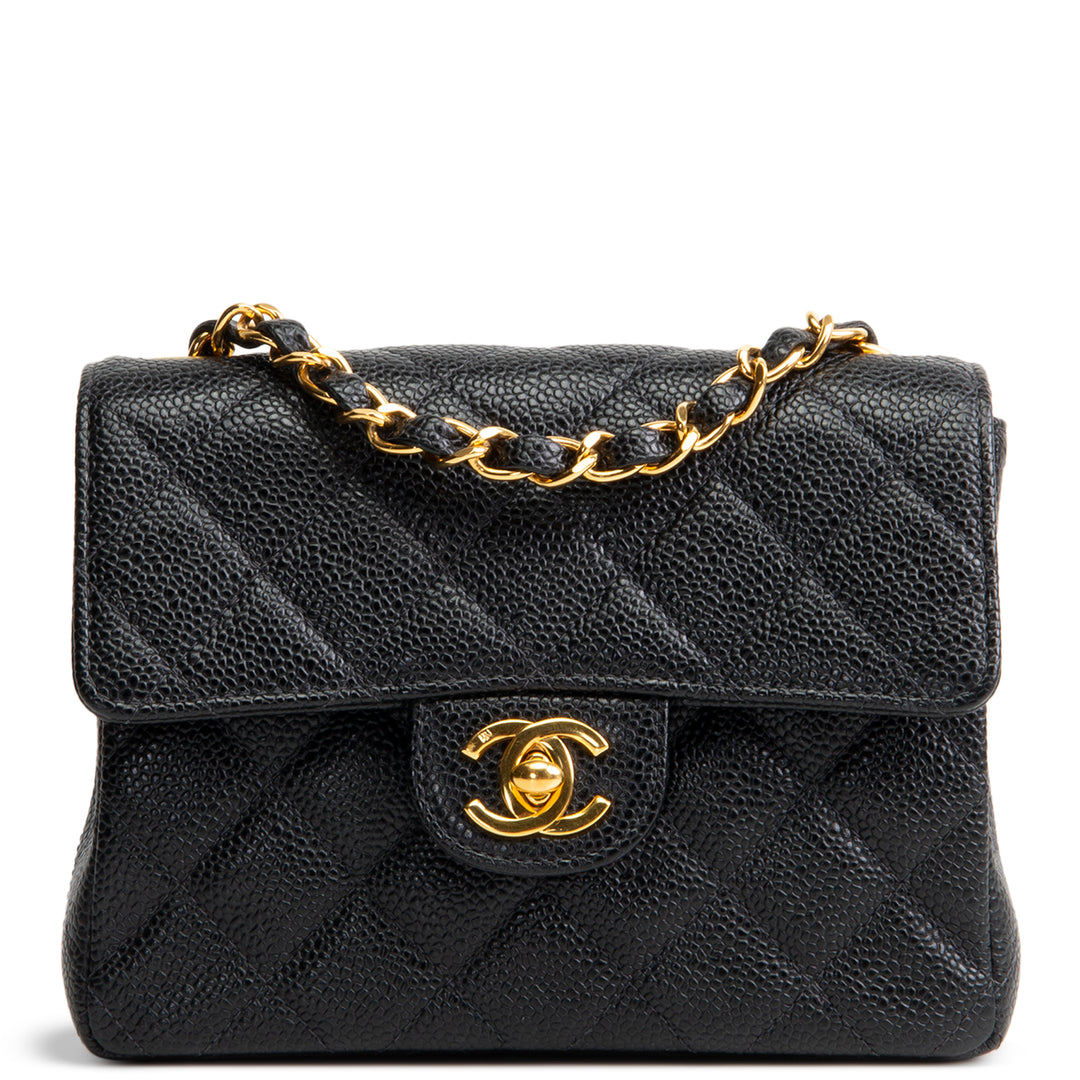 CHANEL Vintage Caviar Mini Square Single Flap Shoulder Bag - Black