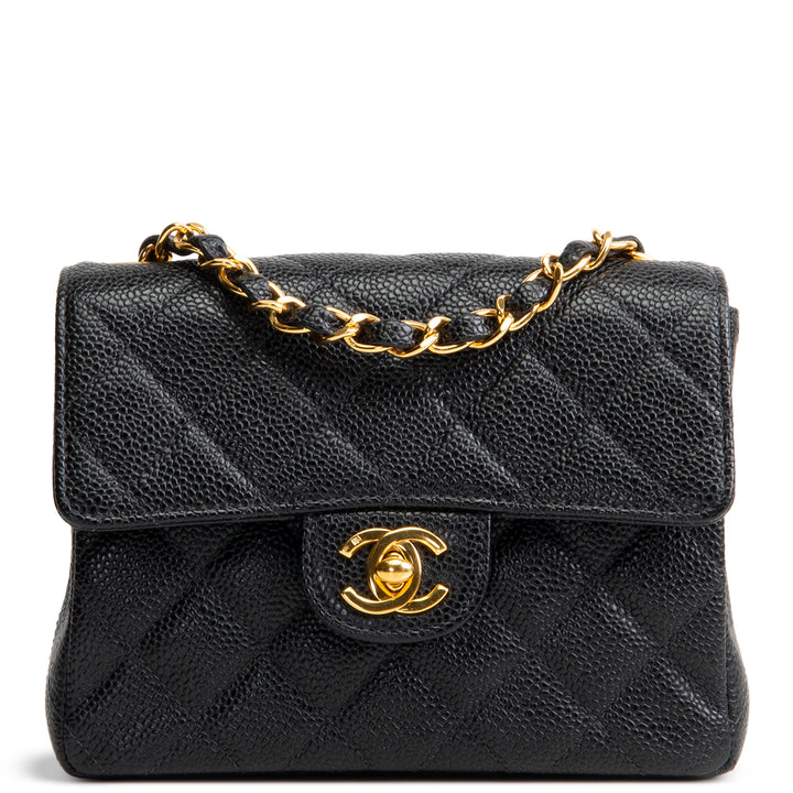 CHANEL Vintage Caviar Mini Square Single Flap Shoulder Bag - Black