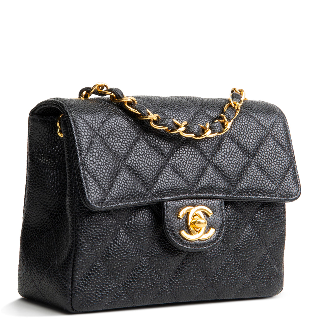 CHANEL Vintage Caviar Mini Square Single Flap Shoulder Bag - Black