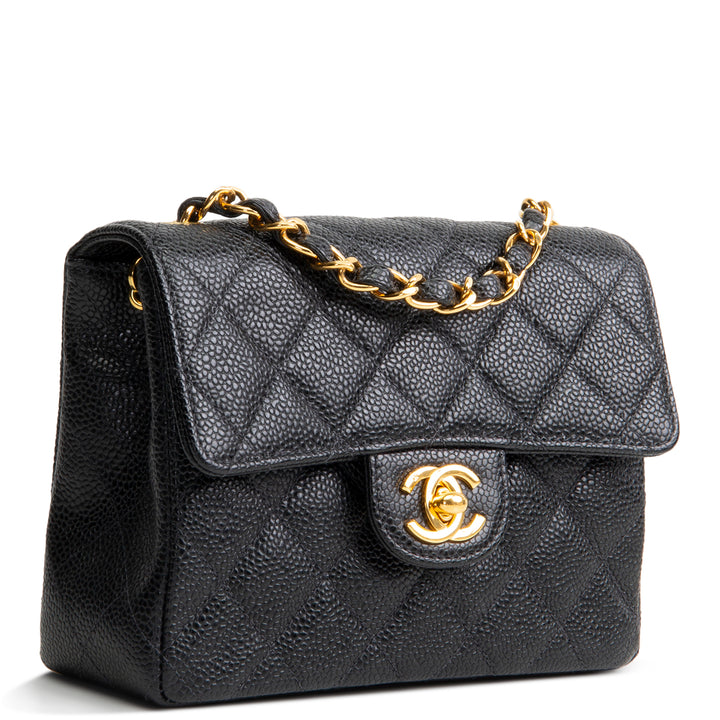 CHANEL Vintage Caviar Mini Square Single Flap Shoulder Bag - Black