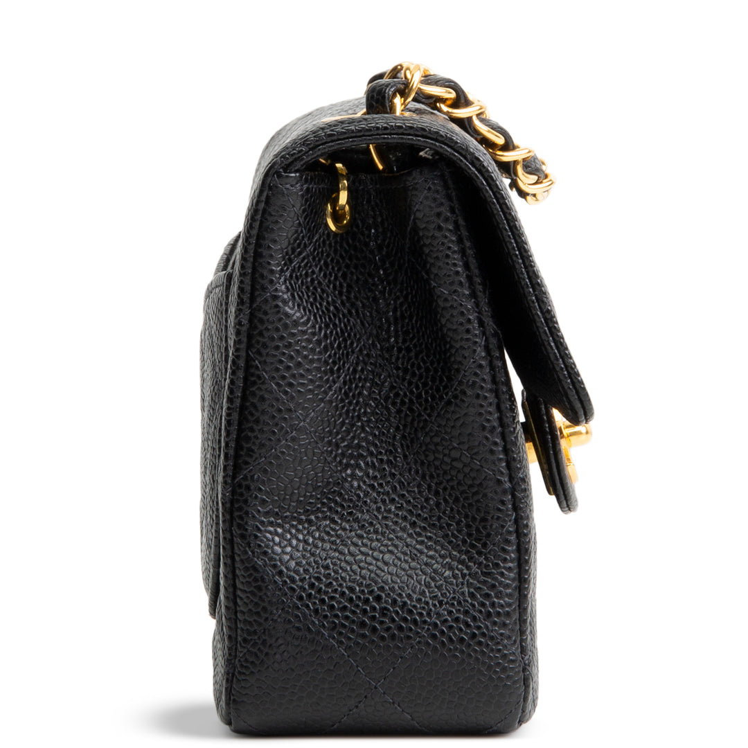 CHANEL Vintage Caviar Mini Square Single Flap Shoulder Bag - Black