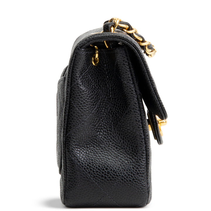 CHANEL Vintage Caviar Mini Square Single Flap Shoulder Bag - Black