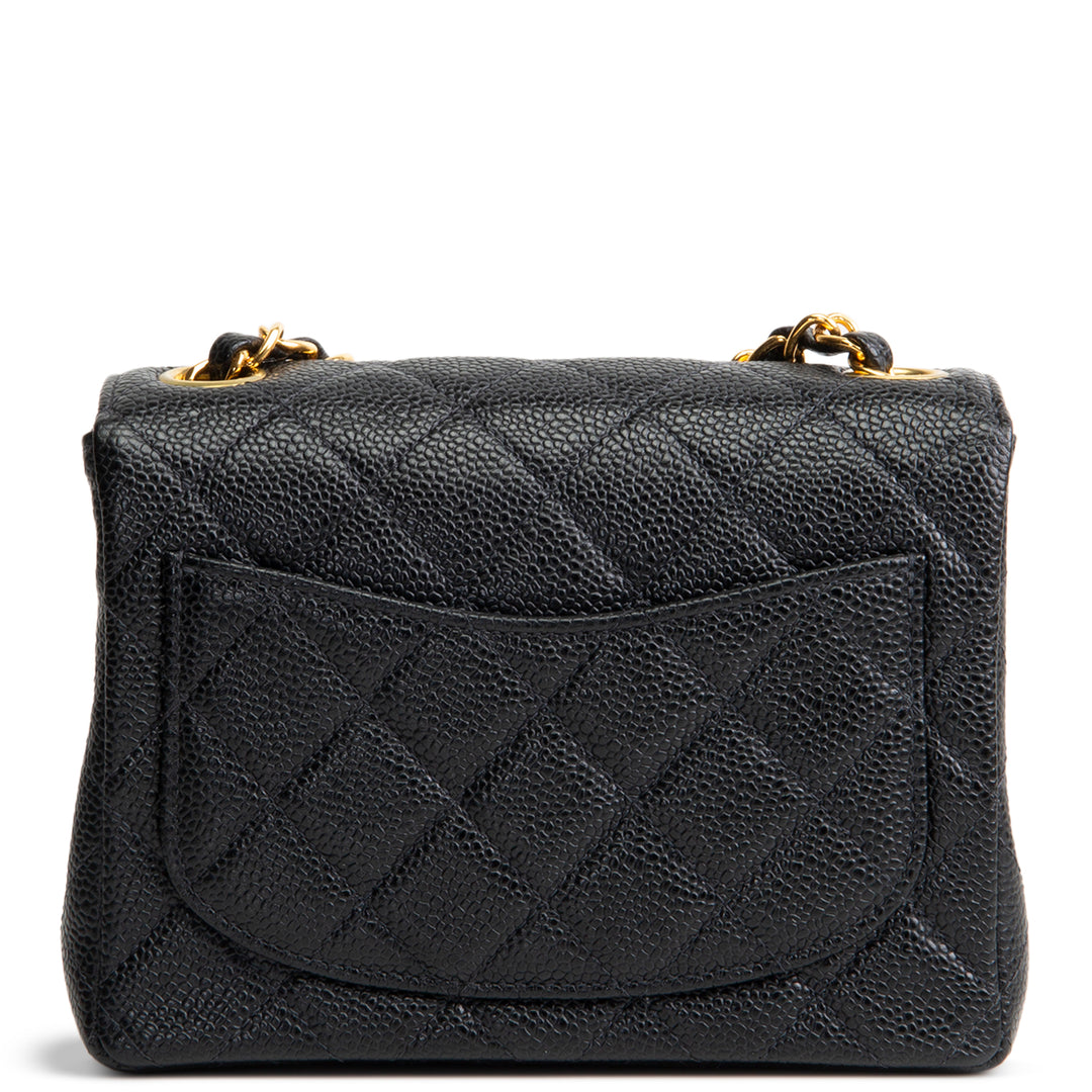 CHANEL Vintage Caviar Mini Square Single Flap Shoulder Bag - Black
