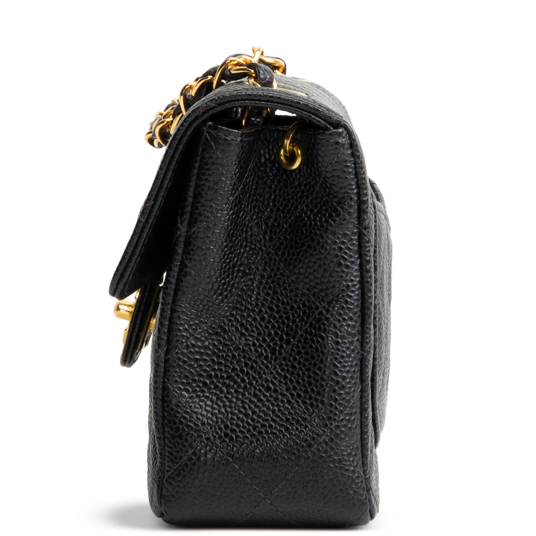 CHANEL Vintage Caviar Mini Square Single Flap Shoulder Bag - Black