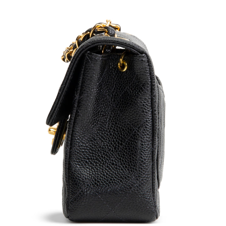CHANEL Vintage Caviar Mini Square Single Flap Shoulder Bag - Black