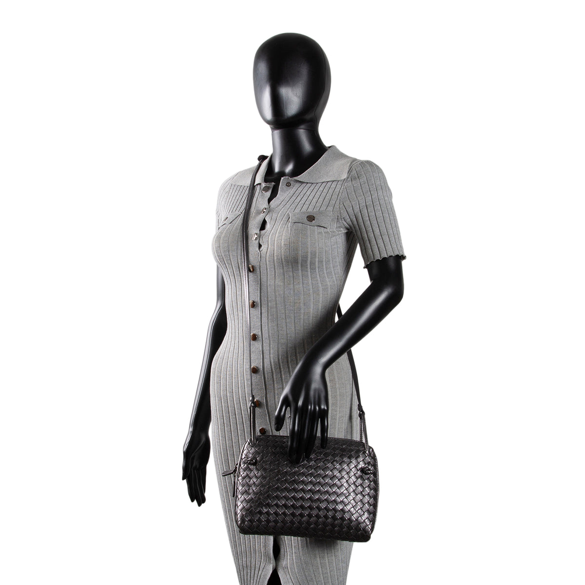 BOTTEGA VENETA Intrecciato Nodini Crossbody - Dark Grey
