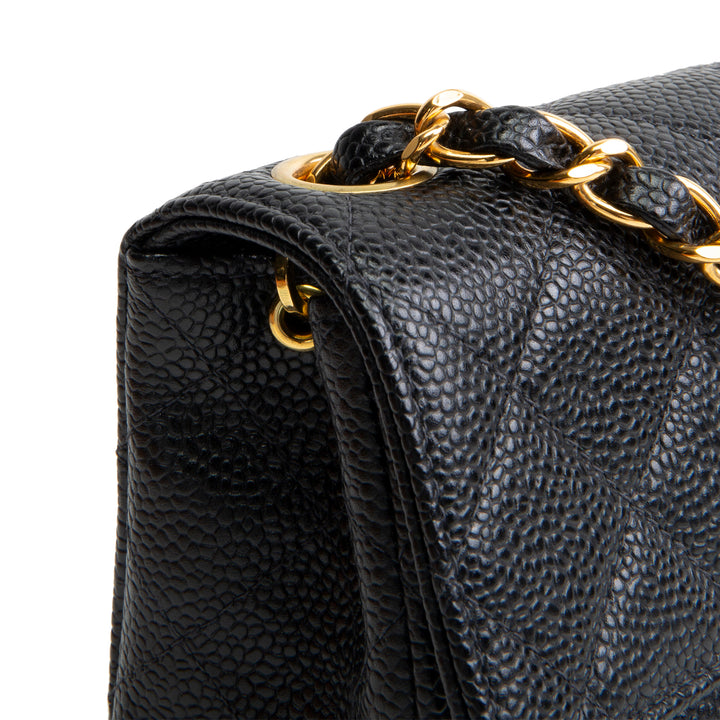 CHANEL Vintage Caviar Mini Square Single Flap Shoulder Bag - Black