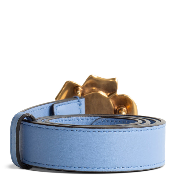 GUCCI Leather Interlocking G Logo Pearl Floral Belt - Periwinkle