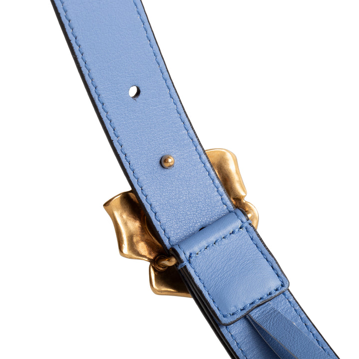 GUCCI Leather Interlocking G Logo Pearl Floral Belt - Periwinkle