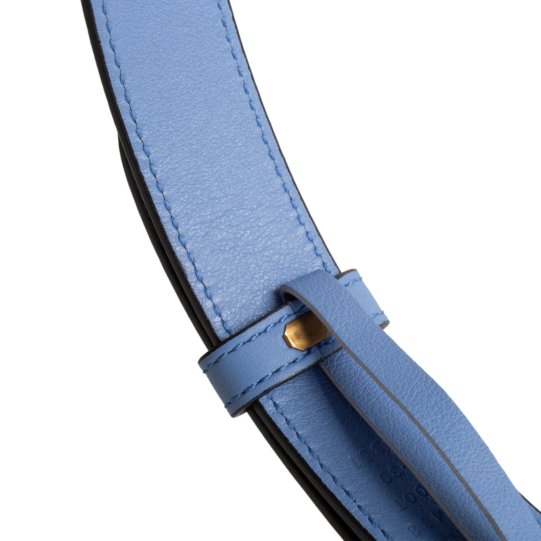 GUCCI Leather Interlocking G Logo Pearl Floral Belt - Periwinkle