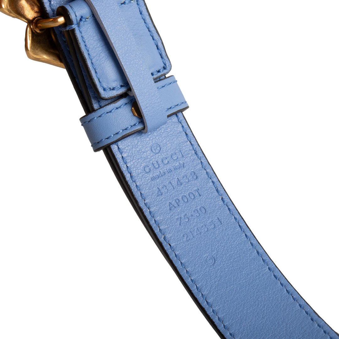 GUCCI Leather Interlocking G Logo Pearl Floral Belt - Periwinkle