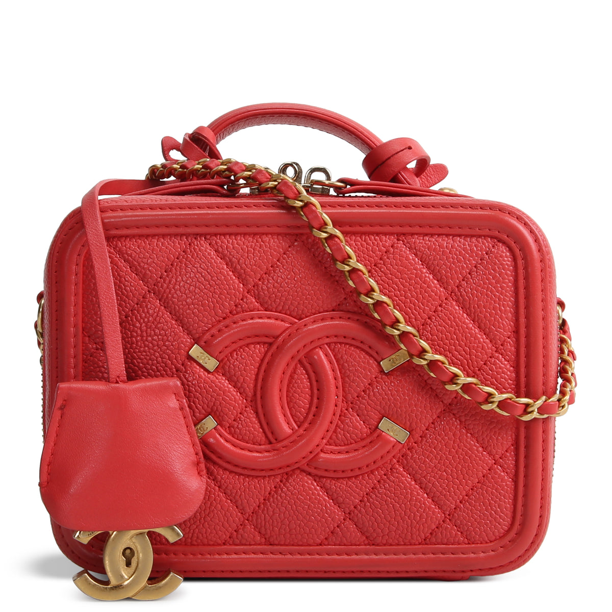 CHANEL Small Caviar Filigree Vanity Case - Coral