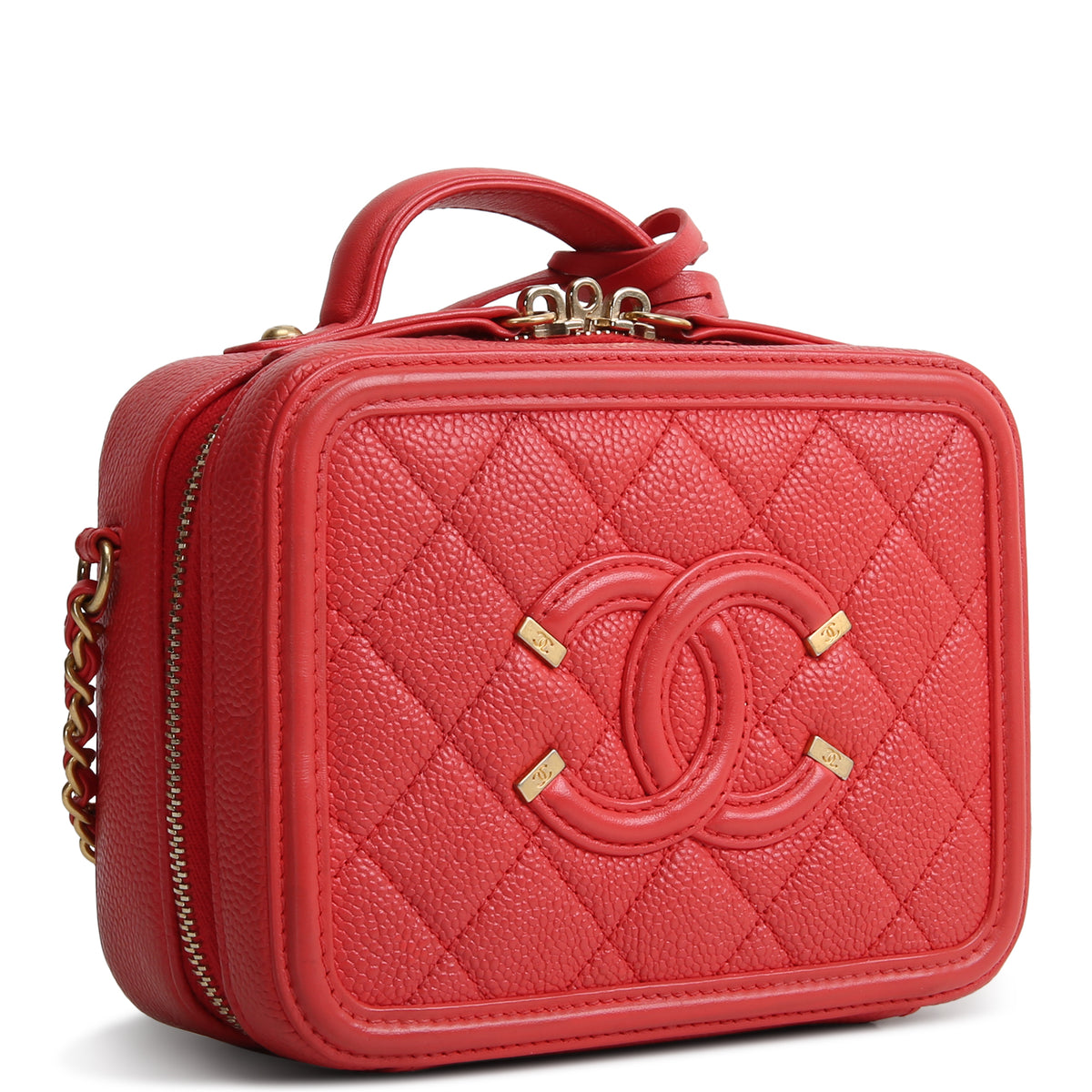 CHANEL Small Caviar Filigree Vanity Case - Coral