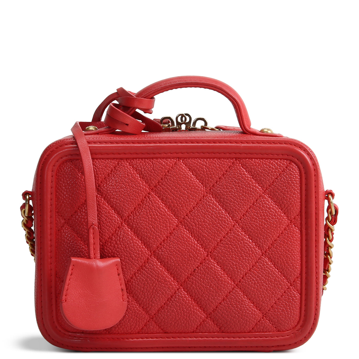CHANEL Small Caviar Filigree Vanity Case - Coral