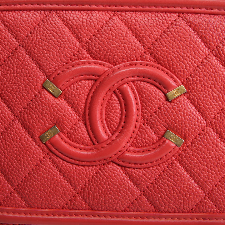 CHANEL Small Caviar Filigree Vanity Case - Coral