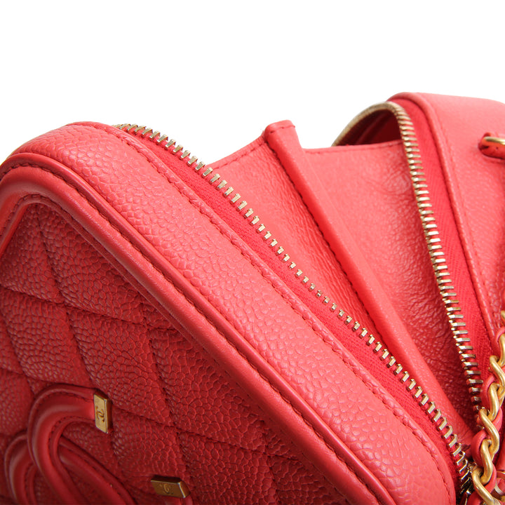 CHANEL Small Caviar Filigree Vanity Case - Coral