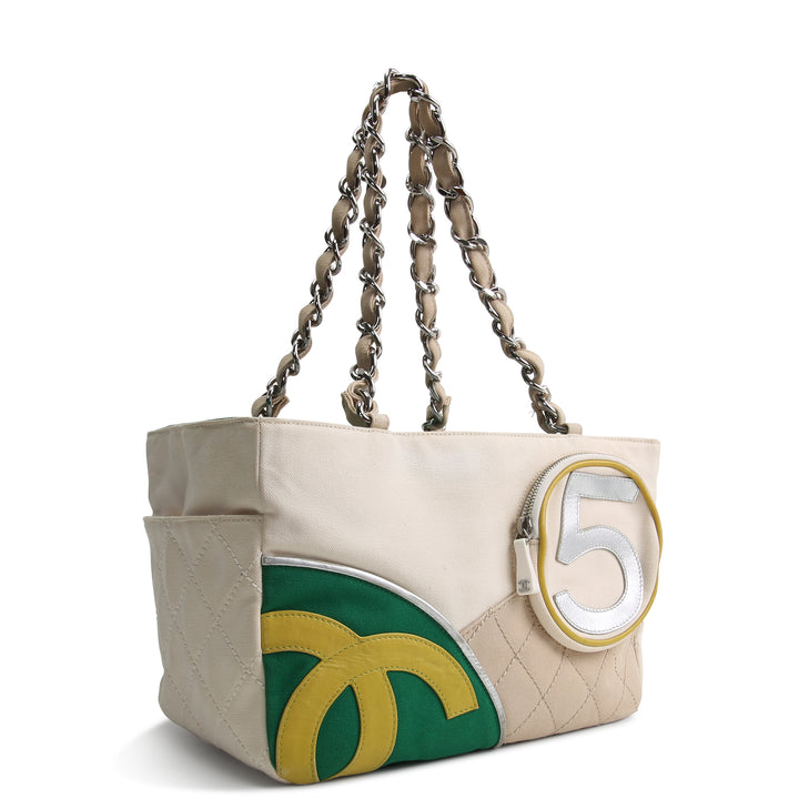 CHANEL Vintage White and Green Quilted No. 5 Tote Bag