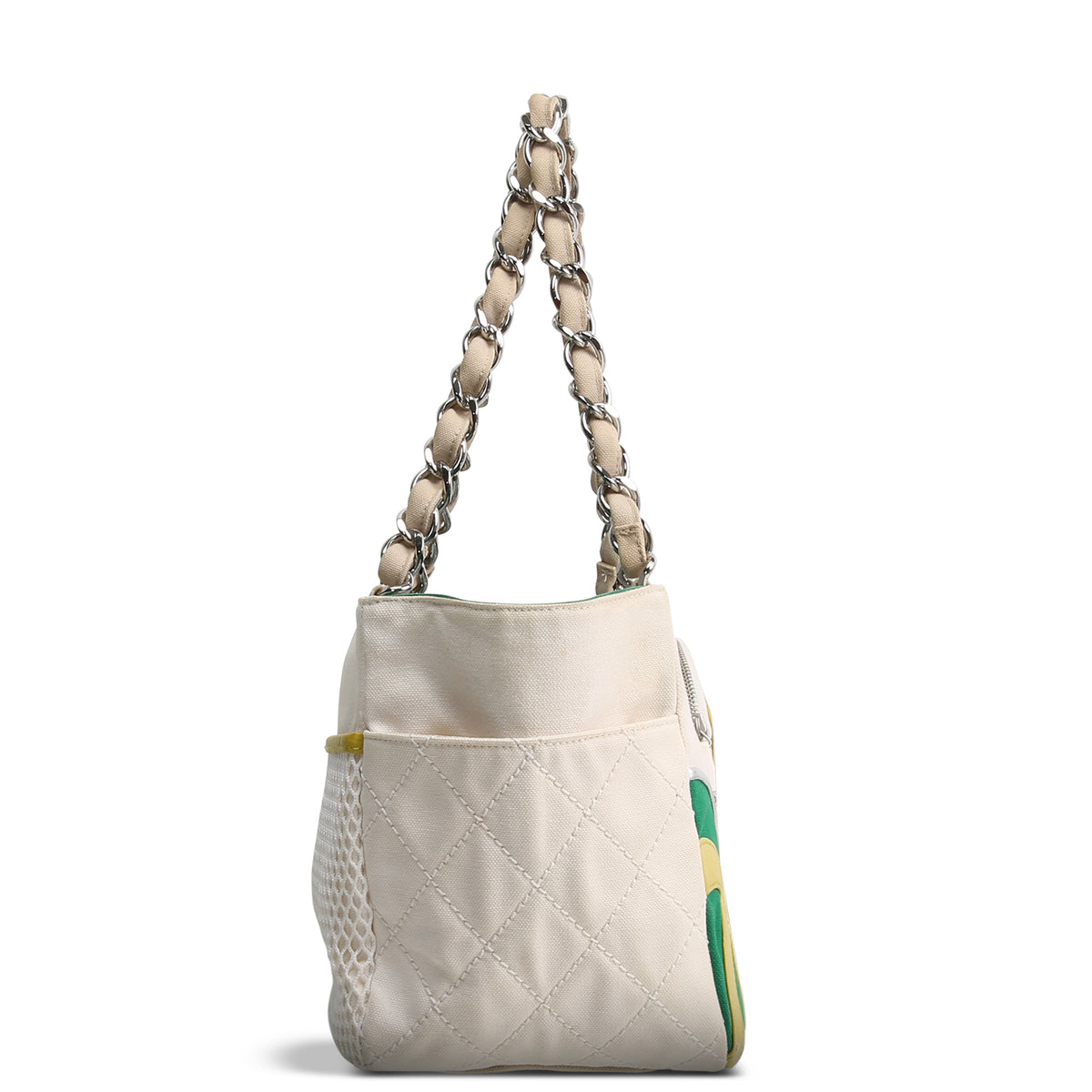 CHANEL Vintage White and Green Quilted No. 5 Tote Bag