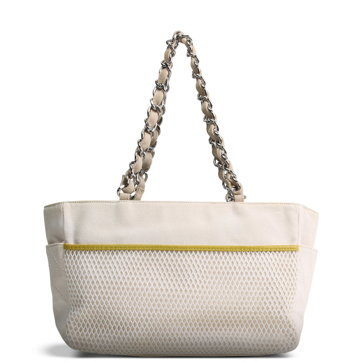 CHANEL Vintage White and Green Quilted No. 5 Tote Bag