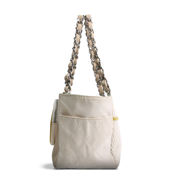 CHANEL Vintage White and Green Quilted No. 5 Tote Bag