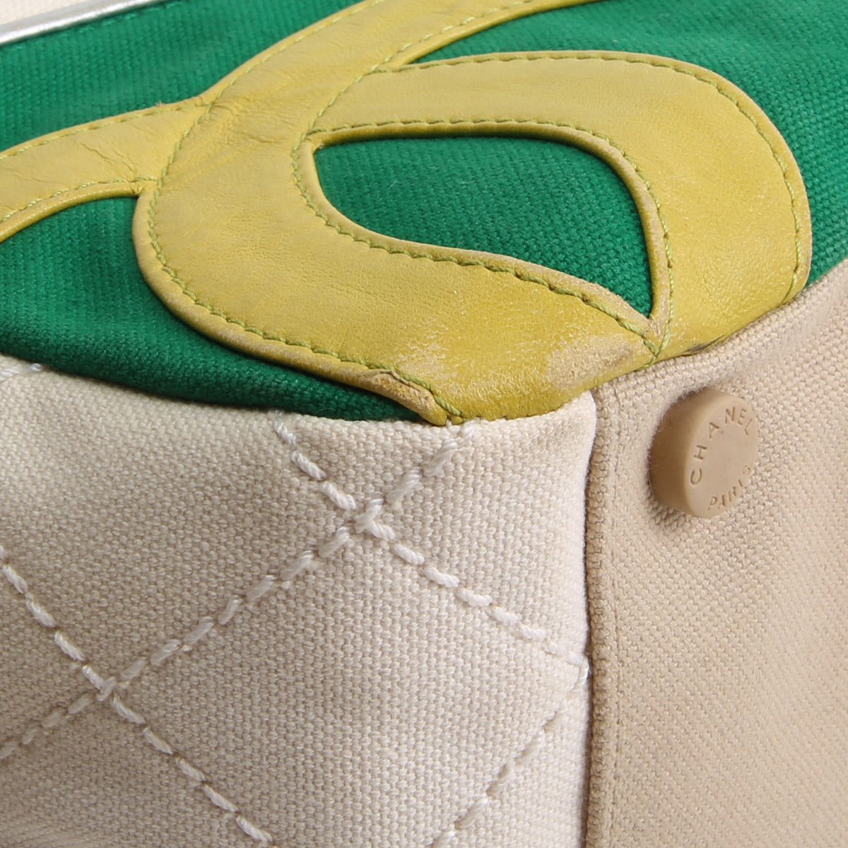 CHANEL Vintage White and Green Quilted No. 5 Tote Bag