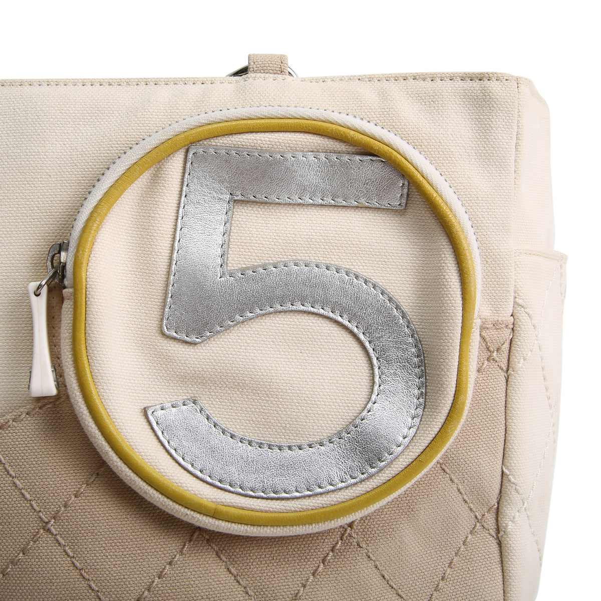 CHANEL Vintage White and Green Quilted No. 5 Tote Bag