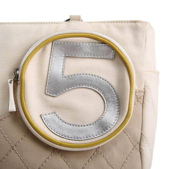CHANEL Vintage White and Green Quilted No. 5 Tote Bag