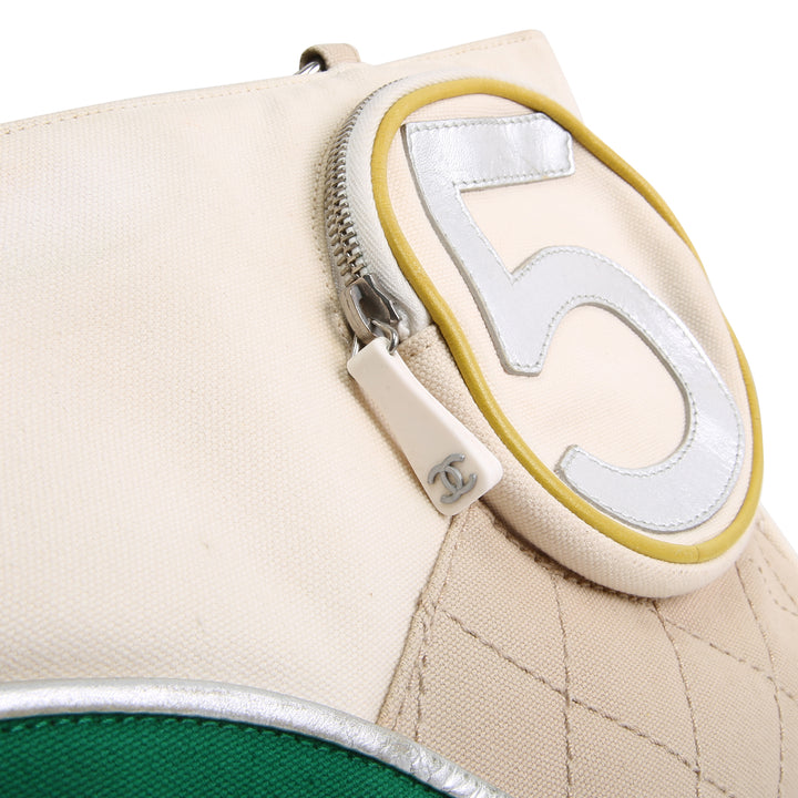CHANEL Vintage White and Green Quilted No. 5 Tote Bag
