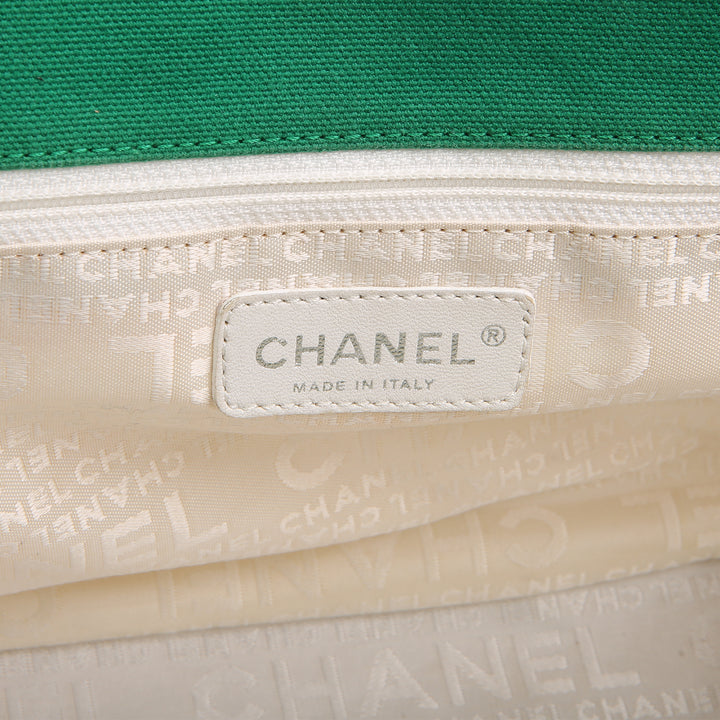 CHANEL Vintage White and Green Quilted No. 5 Tote Bag