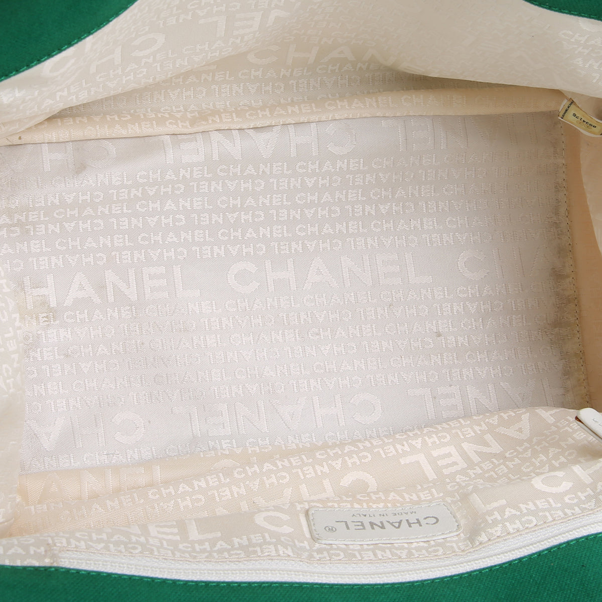 CHANEL Vintage White and Green Quilted No. 5 Tote Bag