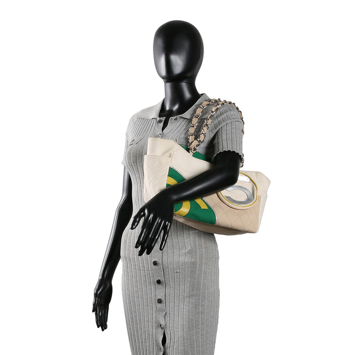 CHANEL Vintage White and Green Quilted No. 5 Tote Bag