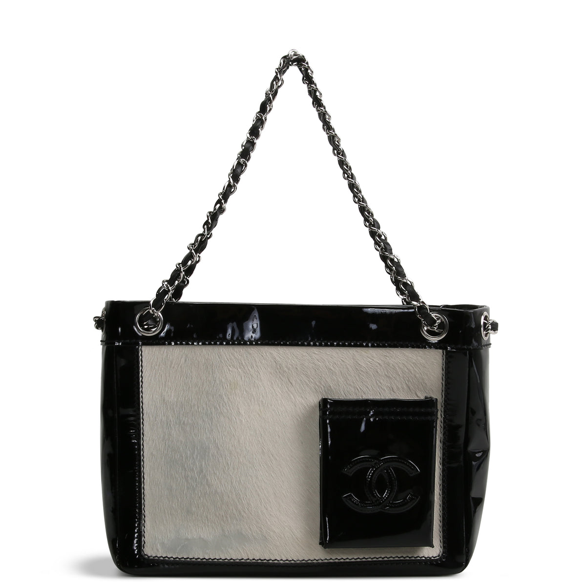 CHANEL Patent Pony Hair Tote - Black/Ivory OUTLET FINAL SALE