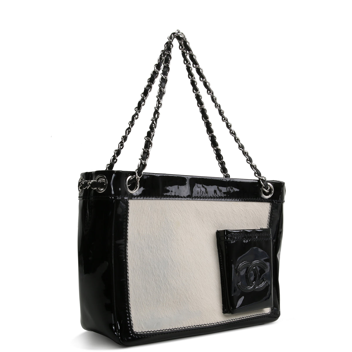 CHANEL Patent Pony Hair Tote - Black/Ivory OUTLET FINAL SALE