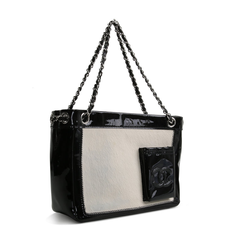 CHANEL Patent Pony Hair Tote - Black/Ivory OUTLET FINAL SALE