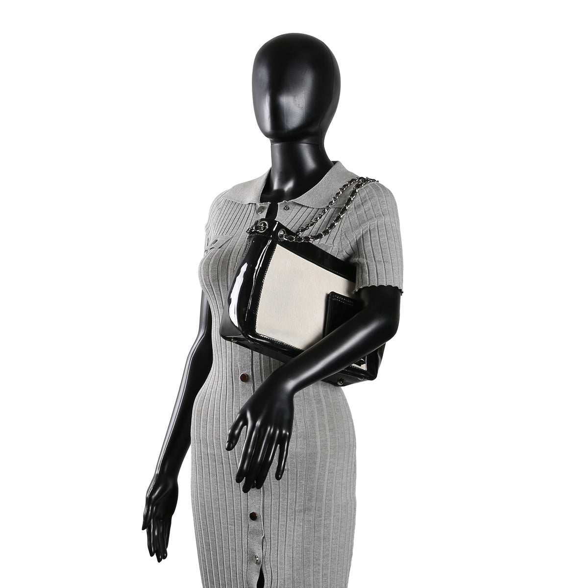 CHANEL Patent Pony Hair Tote - Black/Ivory OUTLET FINAL SALE