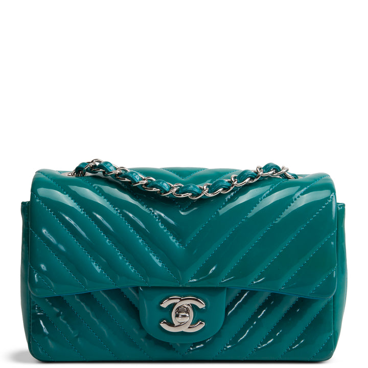 CHANEL Patent Chevron Small Flap Bag - Teal