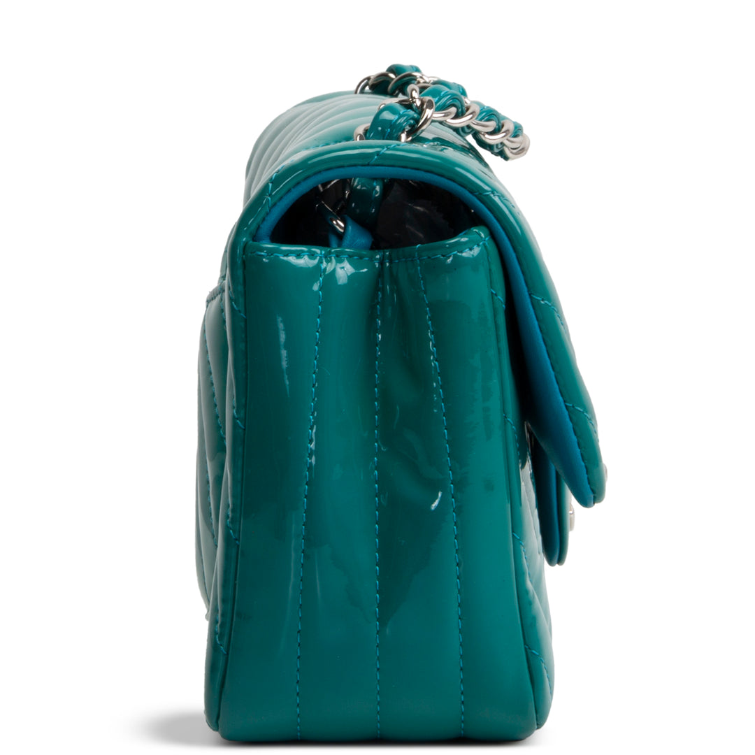 CHANEL Patent Chevron Small Flap Bag - Teal