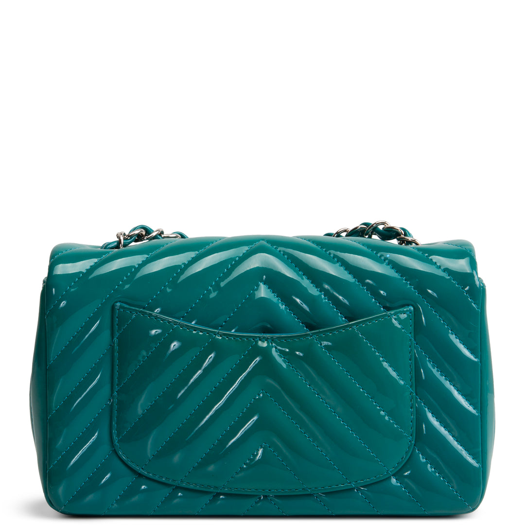CHANEL Patent Chevron Small Flap Bag - Teal