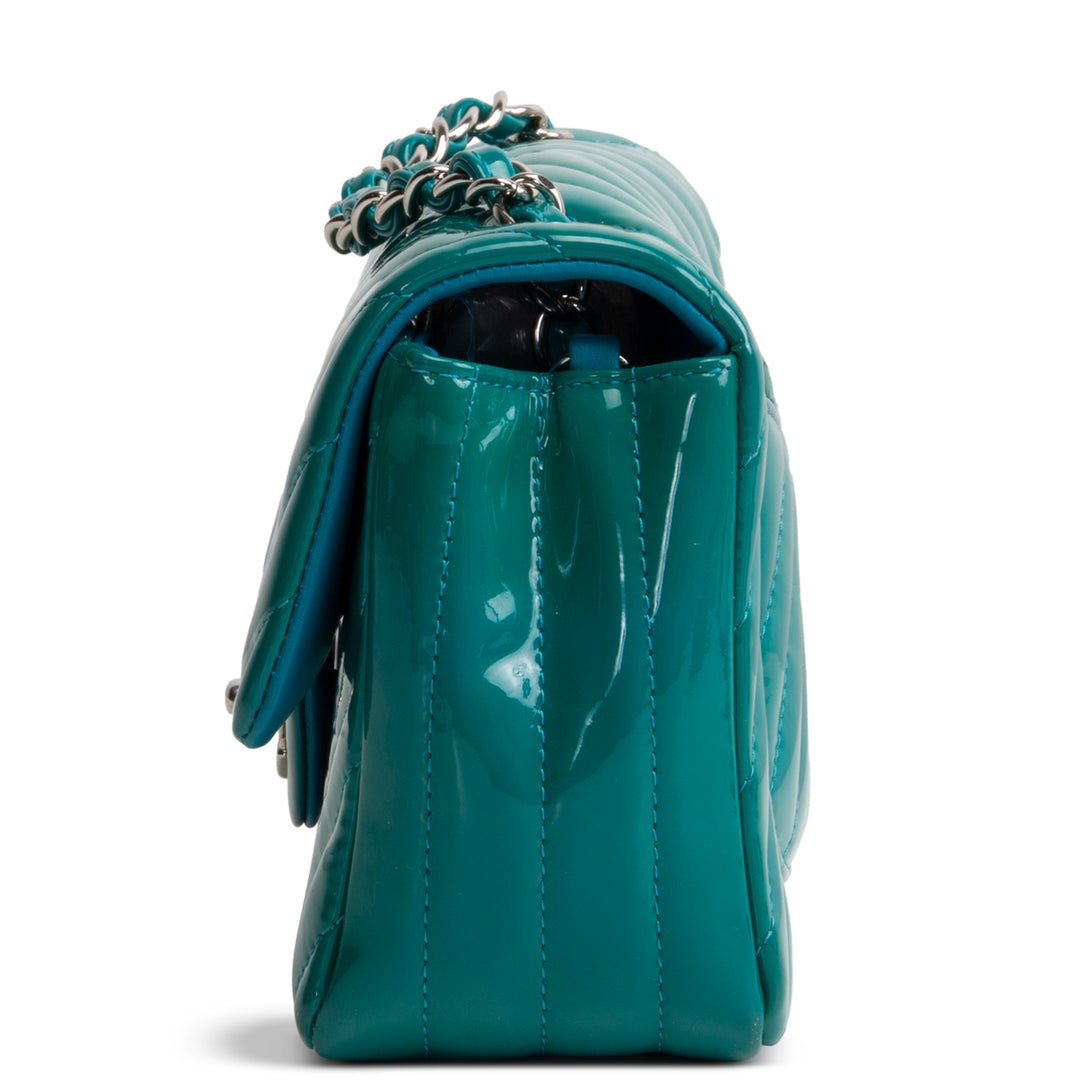 CHANEL Patent Chevron Small Flap Bag - Teal