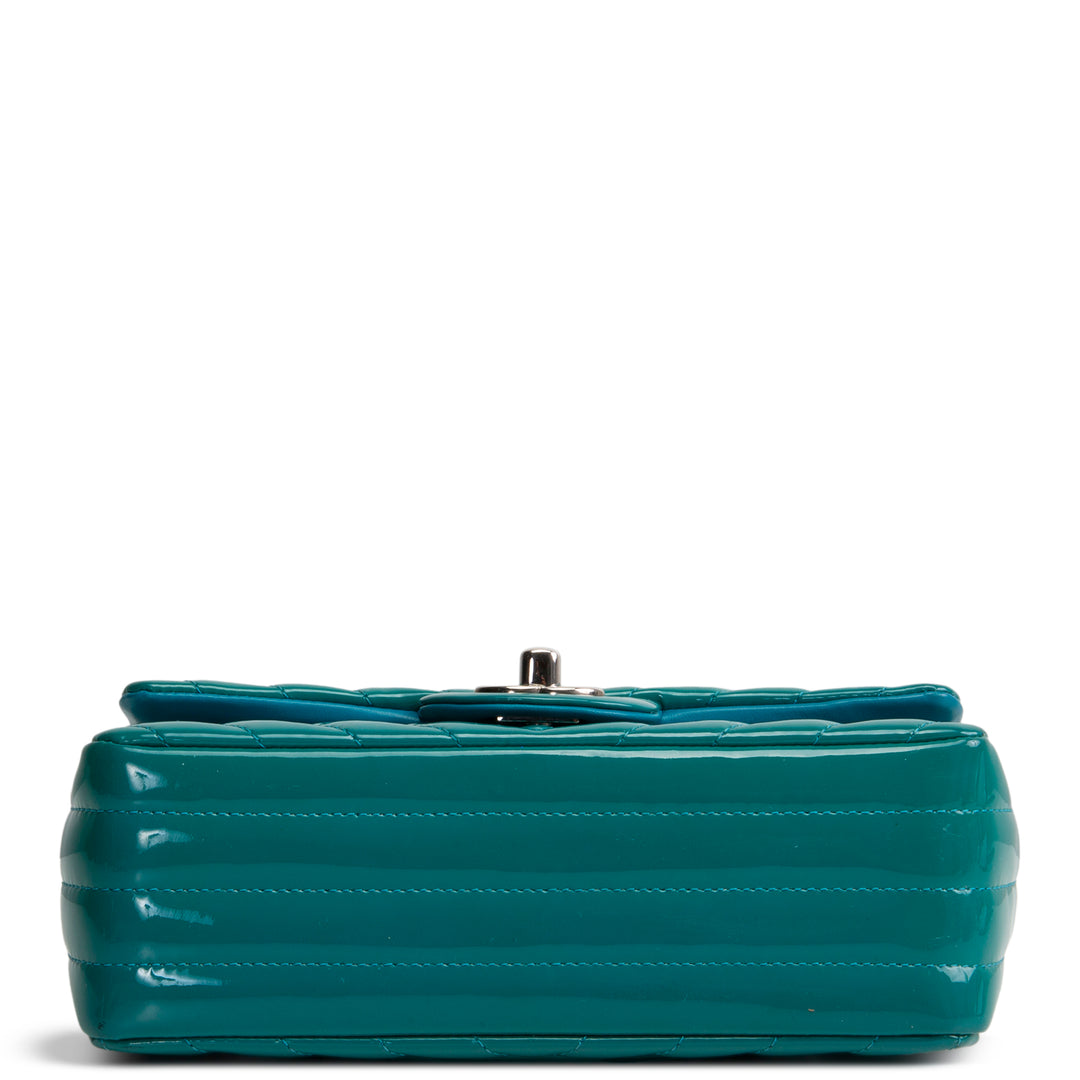 CHANEL Patent Chevron Small Flap Bag - Teal