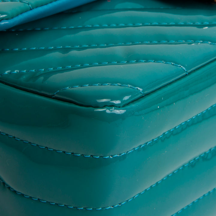 CHANEL Patent Chevron Small Flap Bag - Teal