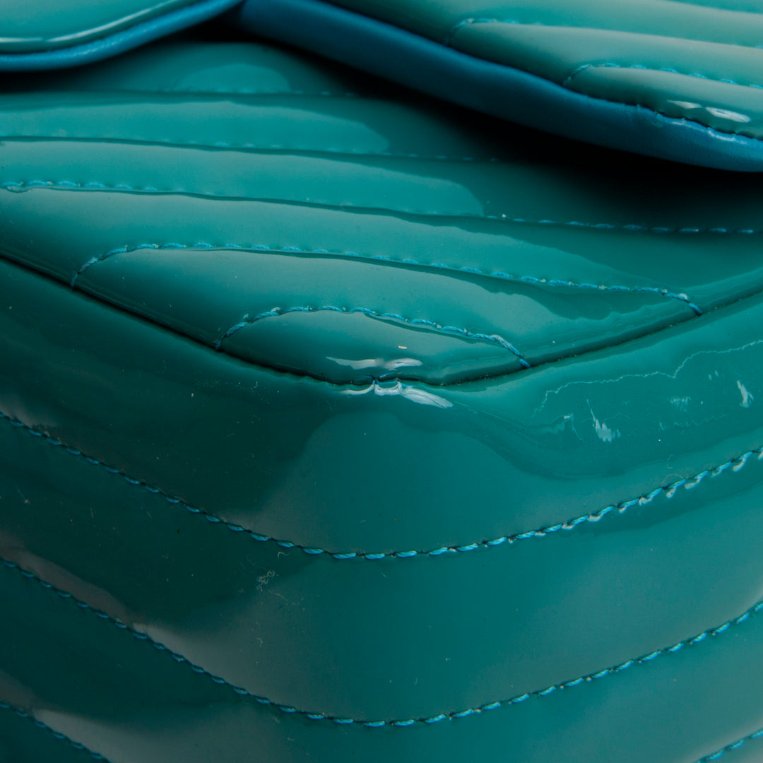 CHANEL Patent Chevron Small Flap Bag - Teal