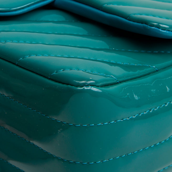 CHANEL Patent Chevron Small Flap Bag - Teal