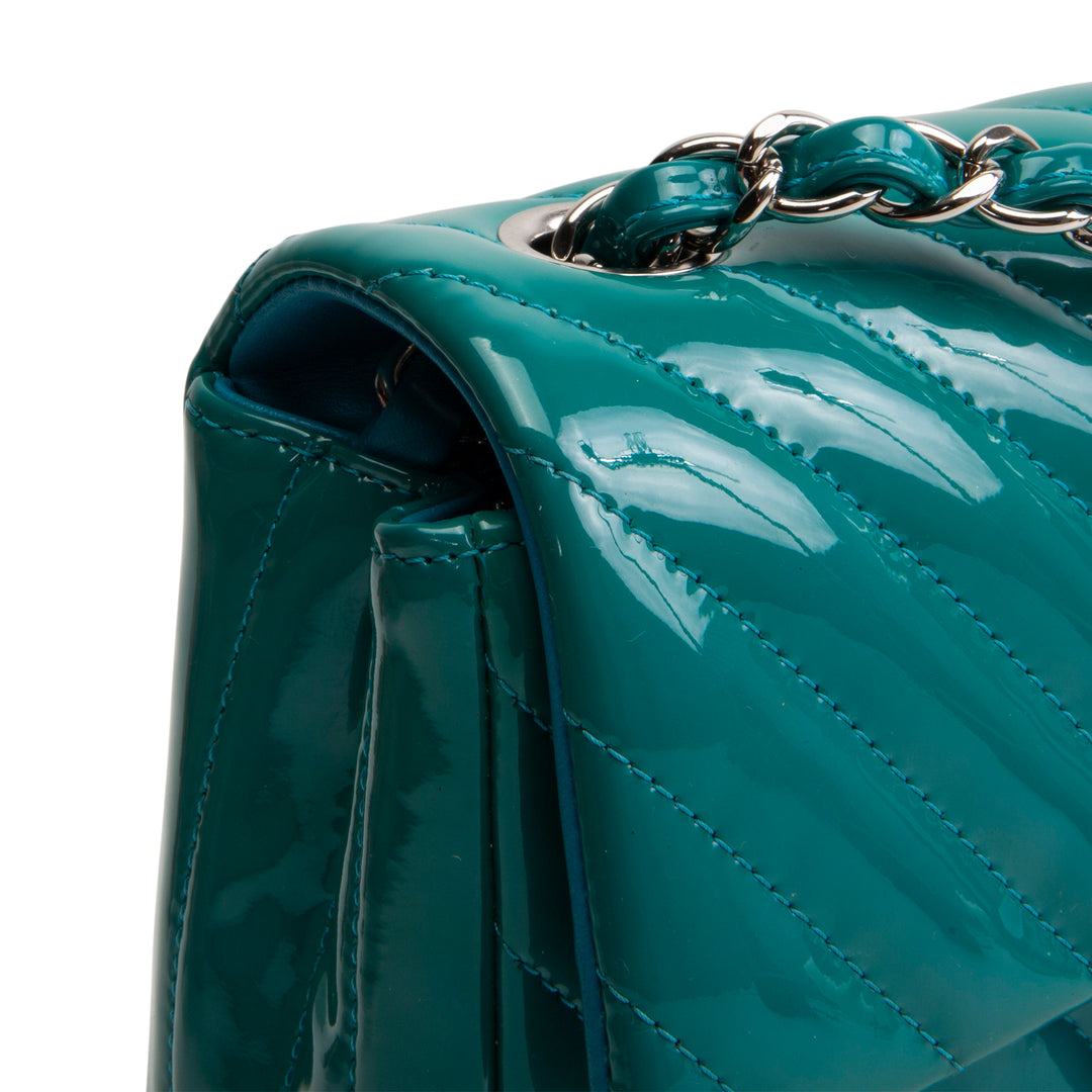 CHANEL Patent Chevron Small Flap Bag - Teal