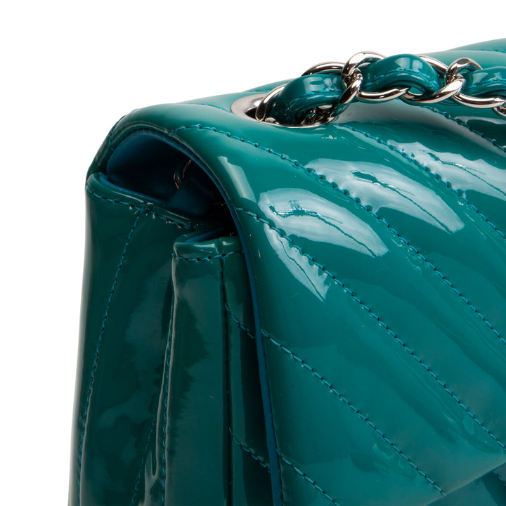 CHANEL Patent Chevron Small Flap Bag - Teal