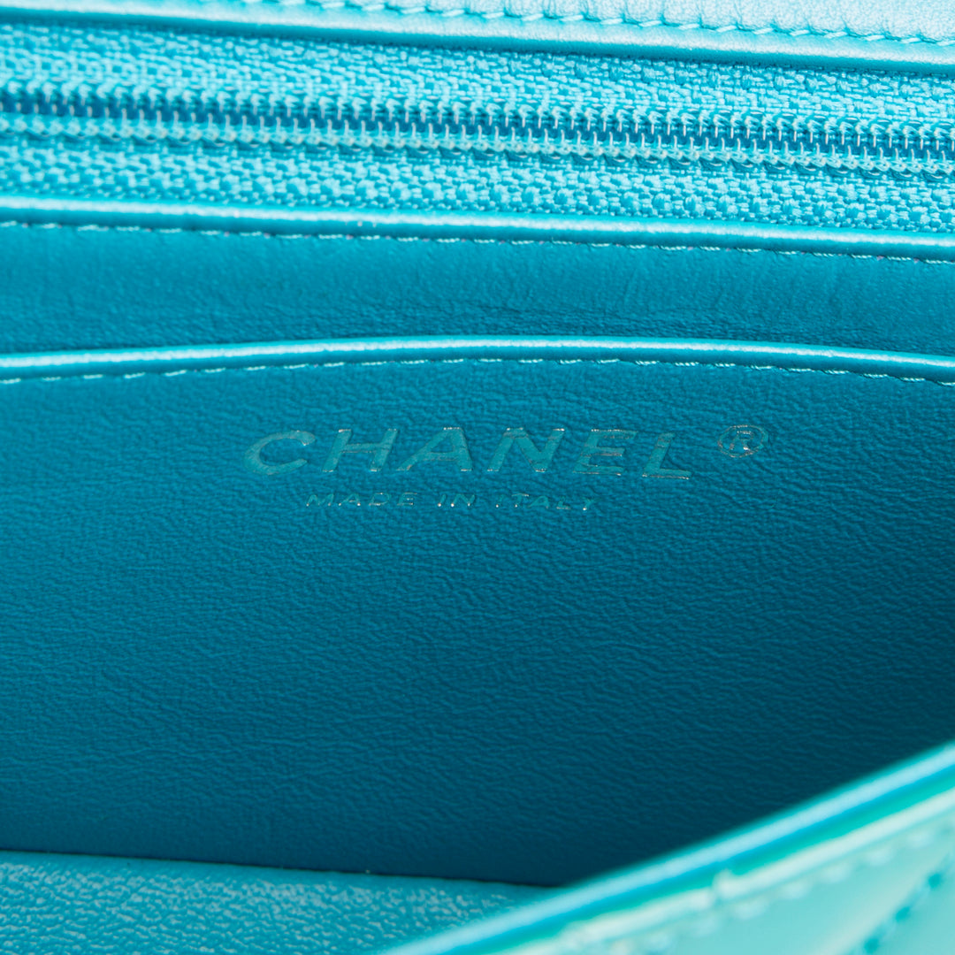 CHANEL Patent Chevron Small Flap Bag - Teal