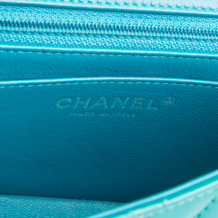 CHANEL Patent Chevron Small Flap Bag - Teal
