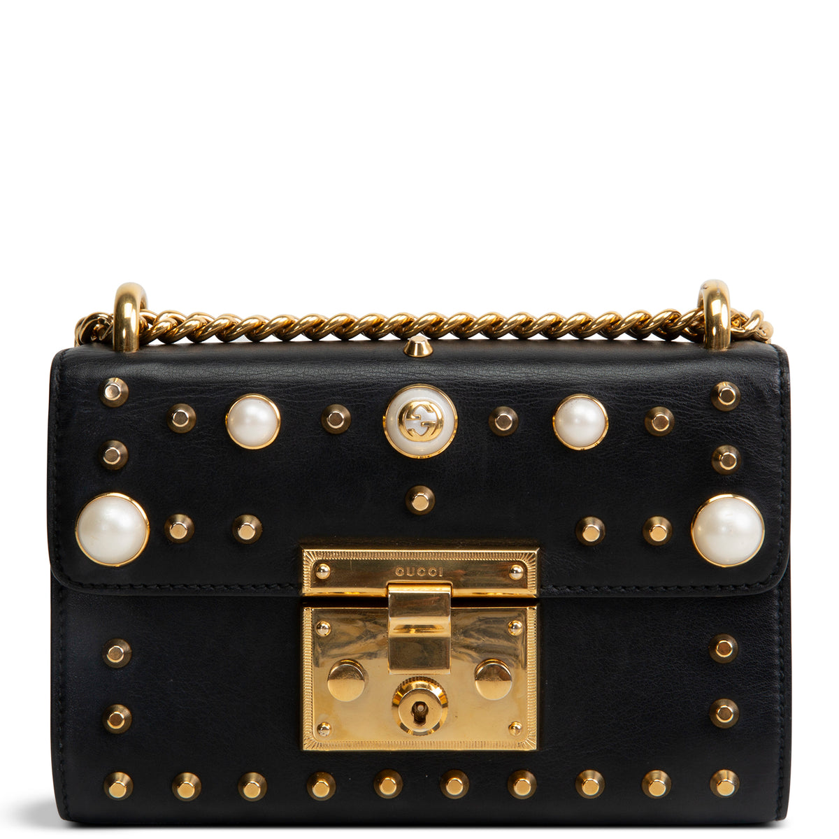 GUCCI Studded Small Padlock Shoulder Bag