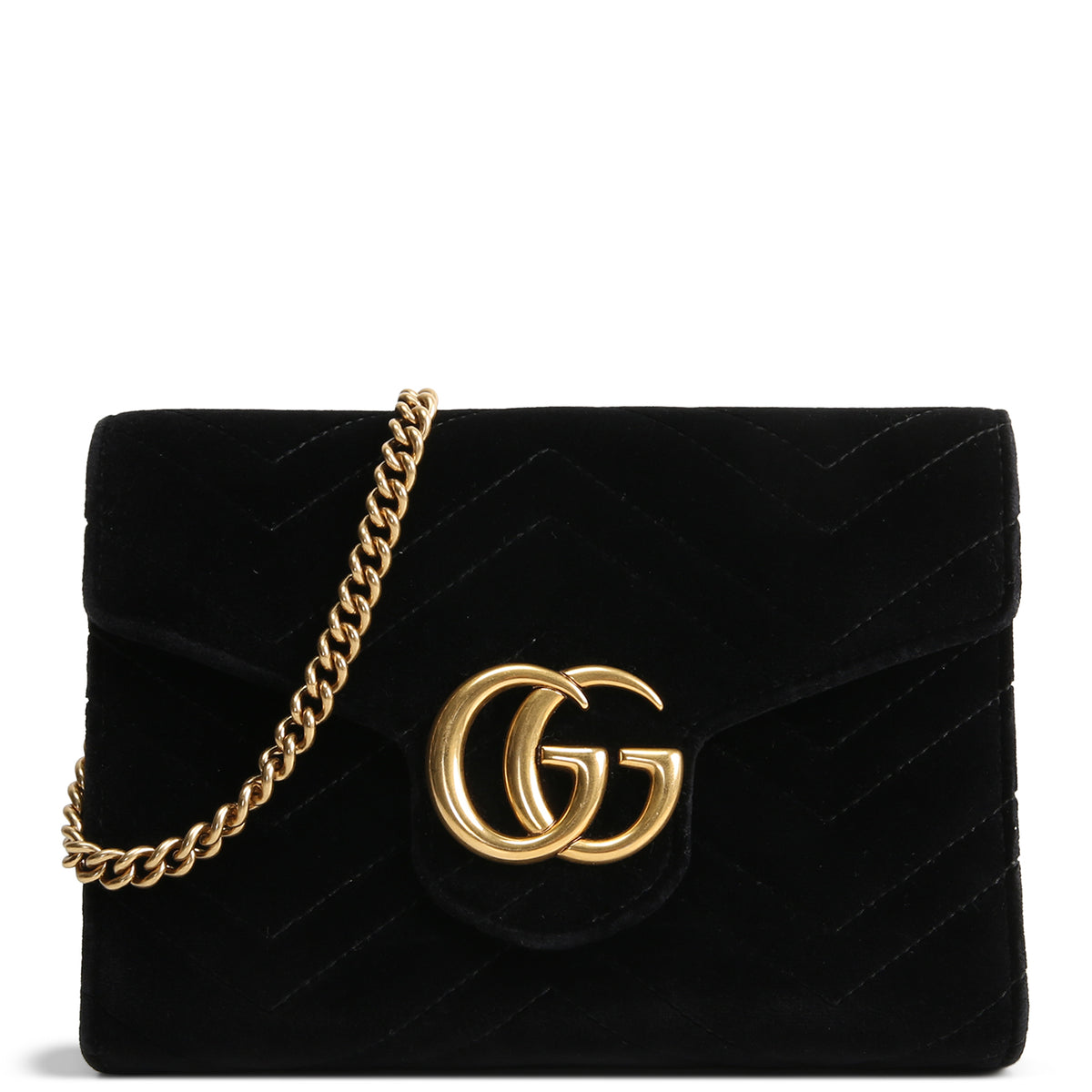 GUCCI Velvet Marmont Wallet on Chain - Black